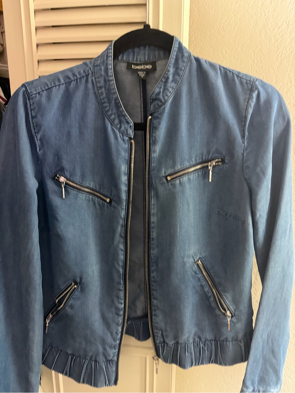 BEBE Lightweight Denim Bomber Jacket - Excellent Condition (Size XS)